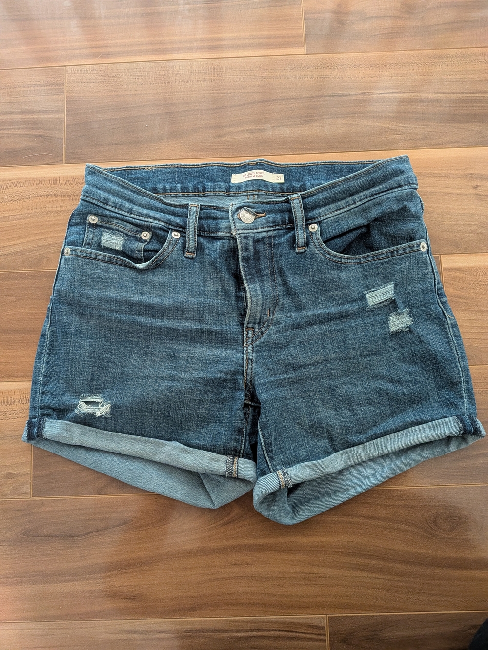 Women's Dark Wash Denim Roll-Cuff Shorts
